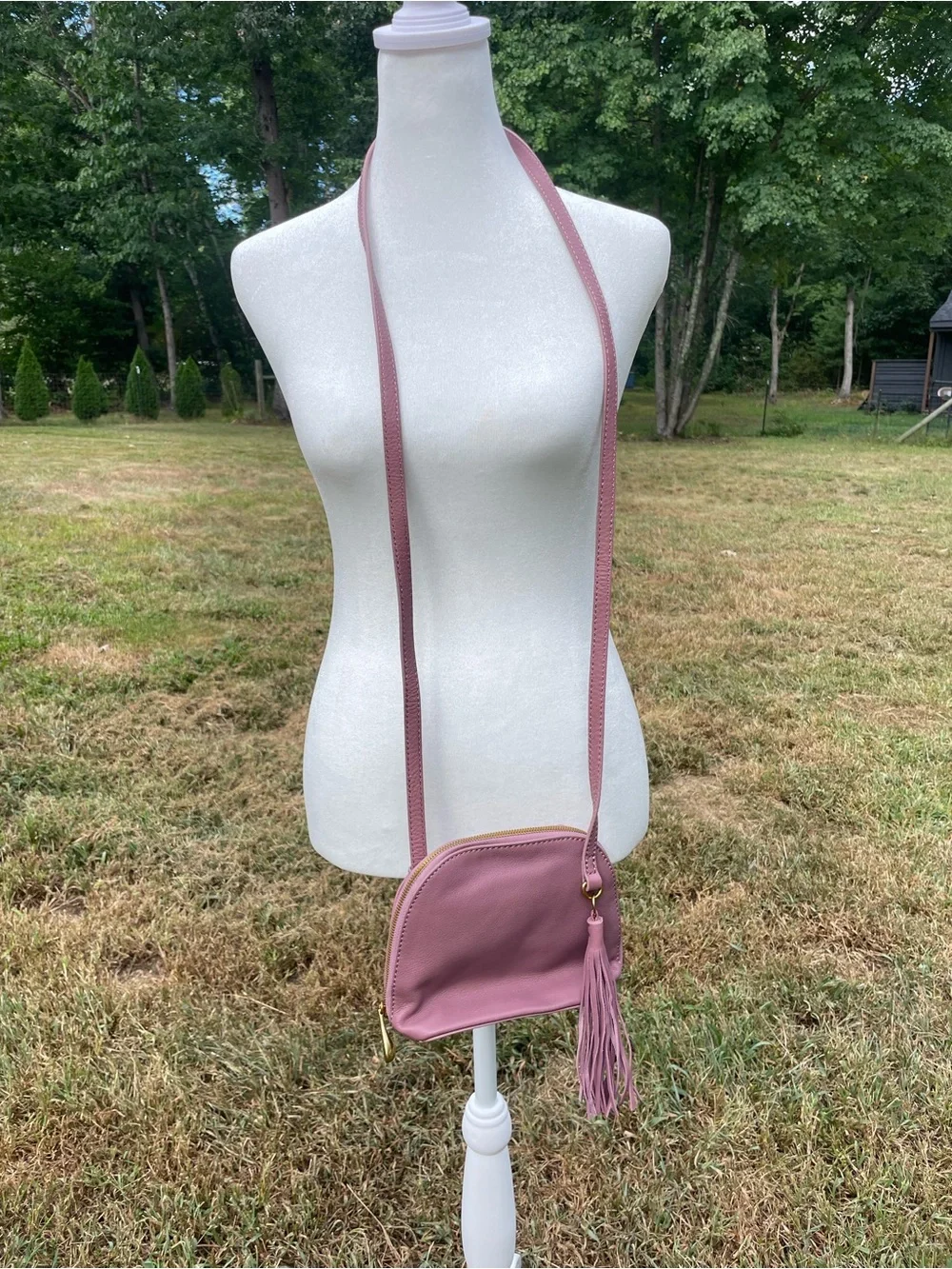 HOBO Mauve Leather Fringe Hobo Crossbody